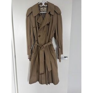 Aquascutum London Mens Vintage Trench Coat Tan Beige Made in England House Check
